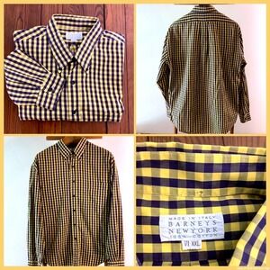 Barneys New York Men's XXL Yellow and Navy Blue Gingham Button Down Shirt